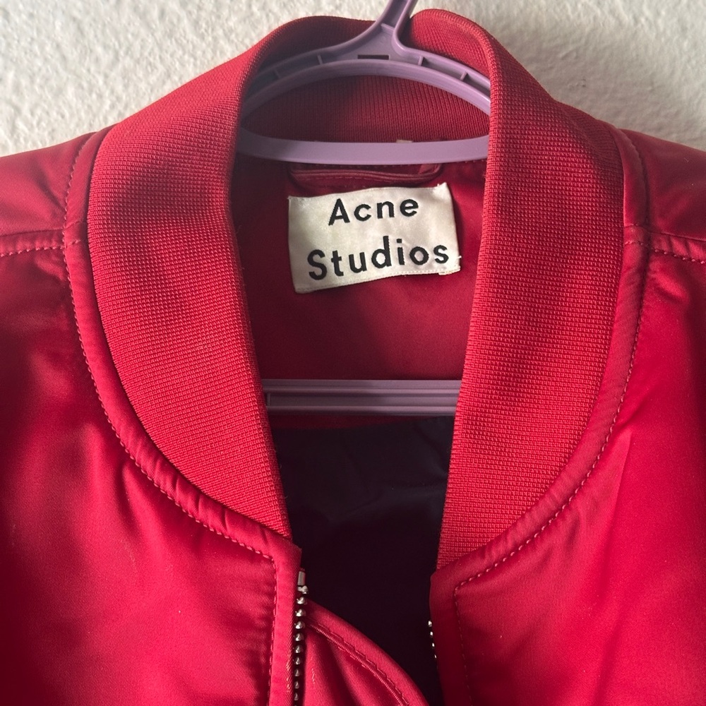 Acne Studios Red Bomber Jacket Full Zip Lightweight Mid-Length Men's Size 50 - Picture 3 of 9